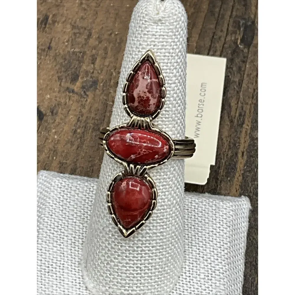 Barse Stone Trio Ring- Red Jasper- Bronze- 7.75- NWT